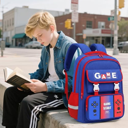 School Backpacks for Boys - Gamer Boys Backpack for Kids Teens, Multifunctional Bookbag for Elementary Middle School Students, 17″ Video Game Travel Bag Ages 6-18 - color: Red-blue-backpack Only