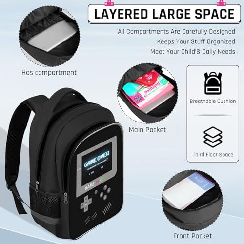 Backpack for School Boys,Gamer Boys Backpack for Elementary Middle School,Student Bookbag for Ages 6-18 Kids Children Teens,17″ Video Game Bookbag Travel Back Pack - color: Game Backpack-black
