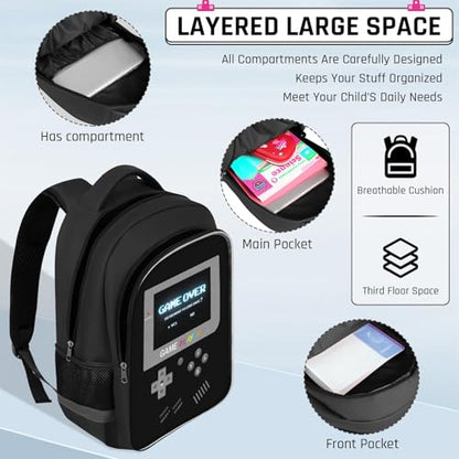 Backpack for School Boys,Gamer Boys Backpack for Elementary Middle School,Student Bookbag for Ages 6-18 Kids Children Teens,17″ Video Game Bookbag Travel Back Pack - color: Game Backpack-black
