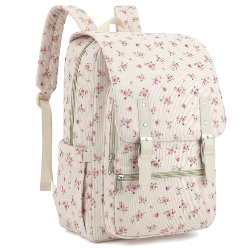 Corduroy Women Travel Backpack, College Laptop Backpack Casual Daypack School Bookbag for 15.6 Inch Laptop (Corduroy Floral Pink) - color: Corduroy Floral Pink