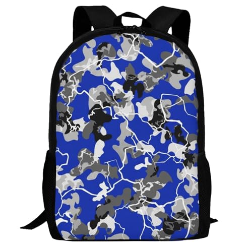Lightweight Polyester Daypack Blue Camouflage Print, Anti Theft Large Capacity Travel Hiking Backpack Unisex Carry On Bag for Outdoor Commute Business Use - color: Design (661)