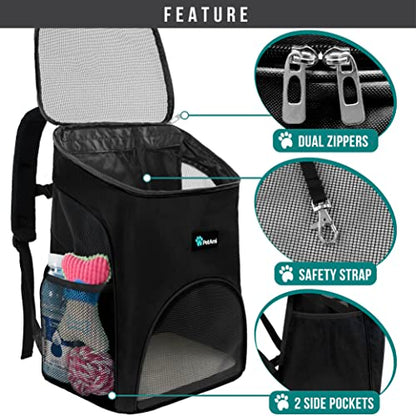 PetAmi Cat Backpack Carrier, Airline Approved Pet Carrier Backpack for Small Dogs and Large Cats, Soft Sided Collapsible Ventilated with Sherpa Bed for Hiking Travel, Max 18 lbs, Black - color: Black