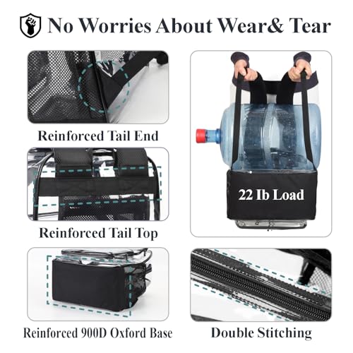 PACKISM Clear Backpack for School - 17 inch Large Heavy Duty Bookbag, Reinforced See Through PVC Transparent Backpack - color: Active Black, style: Daypack Backpacks