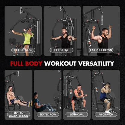 SPART Home Gym Station,Multifunctional Home Gym Workout Equipment,with 160LBS Weight Stack for Leg Press & Chest Fly, All in One Exercise Equipment Full Body Strength Training with Pulley System - color: Black, style: Fabric Cover