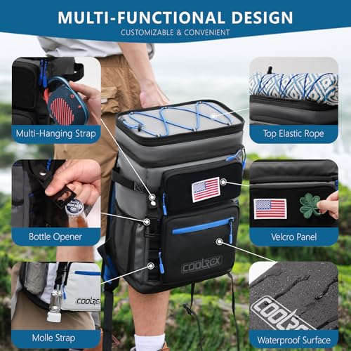 Large Backpack Cooler 36 Can Cooler Backpack with 2 Insulated Compartments Leak Proof Waterproof Travel Backpack, Camping Beach Picnic Lunch Thermal Bag for Women and Men - color: Gray
