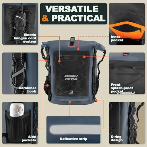 OSAH DRYPAK Waterproof Backpack Dry Bag 35L/55L/85L – Heavy Duty Roll-Top Hiking Backpack Sack Keeps Gear Dry for Travel, Kayaking, Boating, Camping, Rafting and Fishing - color: Blue, size: 55L