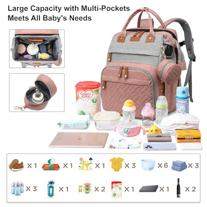 Baby Diaper Bags with Changing Station Multifunctional Waterproof Diaper Bag Backpack Travel Baby Bag with Changing Pad, Pacifier Case,Baby Essentials(PinkGrey) - color: Up-pinkgrey