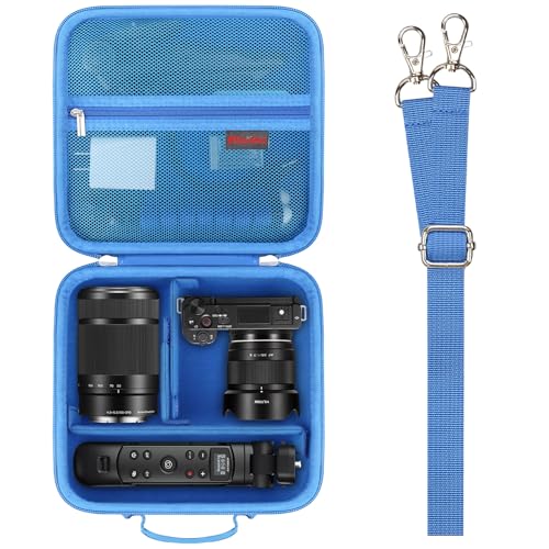 Elonbo Carrying Case for Sony ZV-E10 / ZVE10 II Mirrorless Camera, Portable Digital Camera Hard Travel Bag Storage Holder. Mesh Pocket Fits Interchangeable Lens, Card Reader, Cable, Tripod. Blue - color: Blue