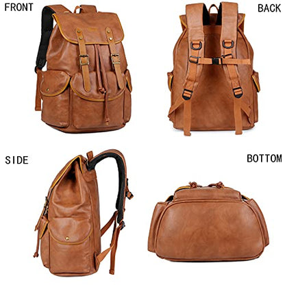 Vegan Leather 15.6 inch Laptop Backpack Hiking Camping Backpack Satchel Bookbag Travel Business Backpack CN-01 (Brown) - color: Brown