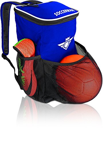 Soccer Backpack with Ball Holder Compartment - for Boys & Girls | Bag Fits All Soccer Equipment & Gym Gear (Black) - color: Blue