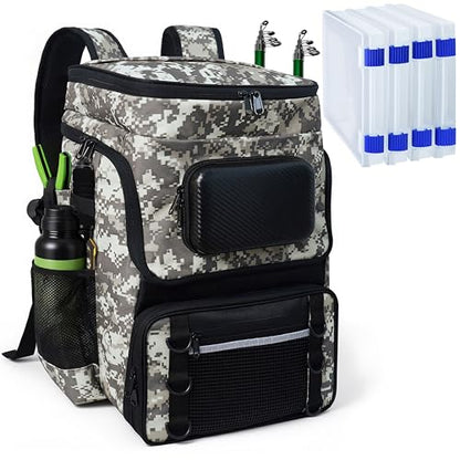 Fishing Backpack with Rod Holder, Large 50L Tackle Bag Water Resistant Tackle Backpack Heavy Duty Fishing Bag Gift for Men Woman - color: H: Camo Yellow
