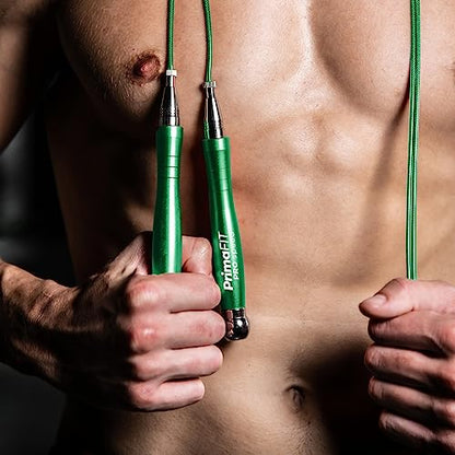 PrimaFIT Jump Rope Pro Speed Skipping Rope Adjustable Adult Jumping Rope Weighted Aluminium Handles for Double Dutch Boxing Workout Crossfit Exercise Fitness Spare Cable Weights Protectors Carry Bag - color: Green