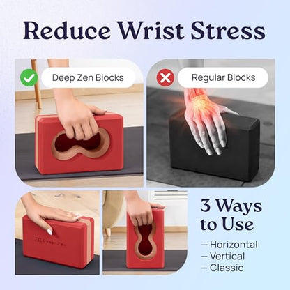 Deep-Zen® Yoga Blocks Wrist Support; Yoga Blocks 2 Pack with Knee Pads and Strap to Put Less Weight on Wrists; Durable, Versatile Yoga Brick Exercise Block Set, Blocks Yoga - color: Red