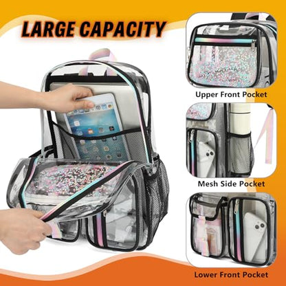 Clear Backpack for Girls Women, PVC Transparent School Backpacks See Through Bookbag for Stadium Sport Travel (Black) - color: Black