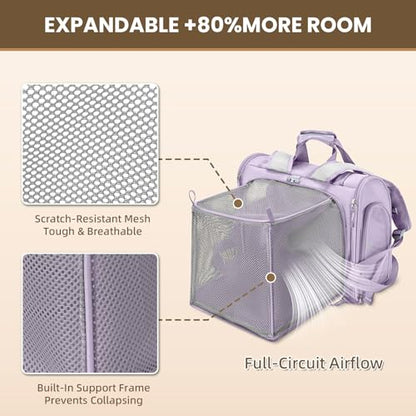 Lollimeow Expandable Large Cat Carrier Backpack, Supports up to 14 lbs - color: Lavender, size: 16.5"L x 9.0"W x 13.4"H