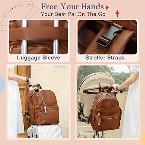 miss fong Diaper Bag, Diaper Bag Backpack, Baby Diaper Bag, Leather Diaper Bag Backpack with Changing Pad & Stroller Strap,Multi-function Large Capacity & Waterproof Travel Backpack, Brown - color: Brown