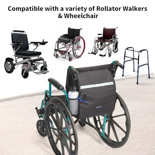 ZHCHG Wheelchair Bags, Wheelchair Backpack with Cup Holder, Wheelchair Bags to Hang on Back, Electric Wheel Chair Accessories, Large Storage Bag for Walker Rollator - style: Black