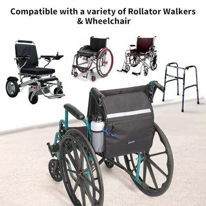 ZHCHG Wheelchair Bags, Wheelchair Backpack with Cup Holder, Wheelchair Bags to Hang on Back, Electric Wheel Chair Accessories, Large Storage Bag for Walker Rollator - style: Black