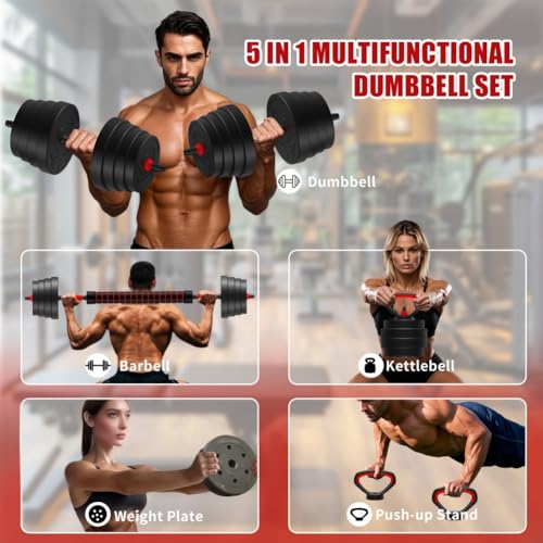 Adjustable Dumbbells,4 in 1 Dumbbells Set Used as Barbell, Kettlebells, Push up Stand, Weight Plate, Fitness Exercises for Home Gym - color: Black+90LBS