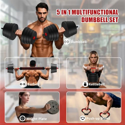 Adjustable Dumbbells,4 in 1 Dumbbells Set Used as Barbell, Kettlebells, Push up Stand, Weight Plate, Fitness Exercises for Home Gym - color: Black+90LBS