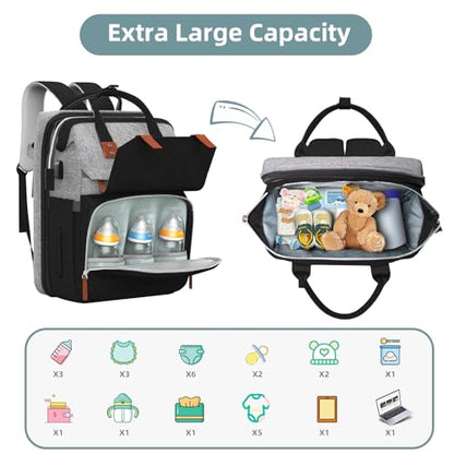 ISMGN Diaper Bag Backpack with Changing Station, Large Diaper Bag, Baby Bag, Multifunctional Diaper Bag, GreyBlack - color: Modern Greyblack