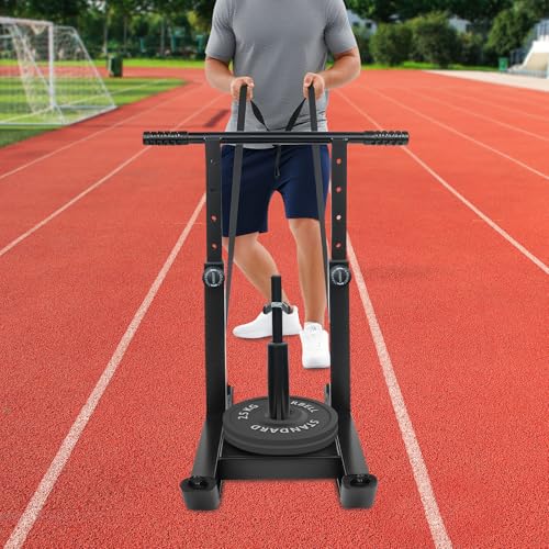 Adjustable Weight Sled for Training - 5 Height Levels, 440lbs Capacity, Lawn-Safe Push/Pull Fitness Sled for Strength Training