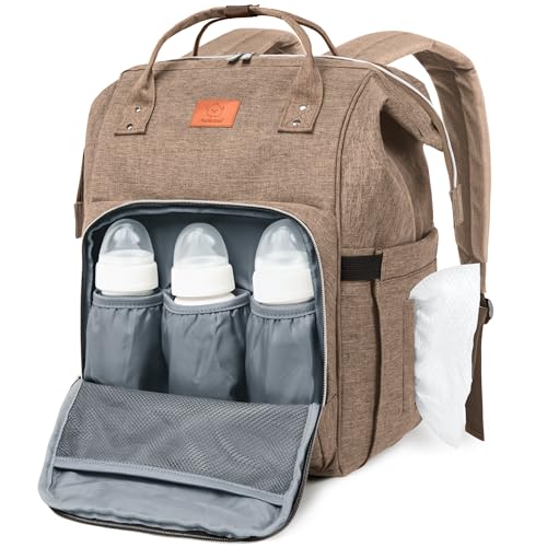 KeaBabies Baby Diaper Bag Backpack - Large Baby Bag for Boys, Girls, Waterproof Multi Function Travel Diaper Backpack with Changing Pad, Durable Travel Essentials for Moms and Dads (Coffee Brown) - color: Coffee Brown