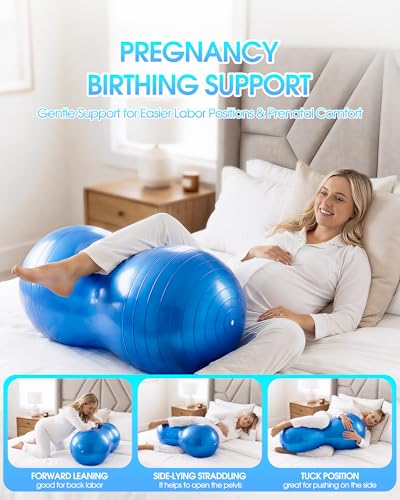 Premium Peanut Ball - 100x50cm Anti-Burst Exercise Ball for Physical Therapy, Pregnancy Labor & Home Fitness Sensory| Non-Slip Design | Quick-Inflate Pump Included - color: blue
