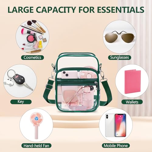 Blvornl Clear Crossbody Bag with Adjustable Shoulder Strap, Stadium Approved PVC Purse Bag, Messenger Bag - color: Green, size: Small