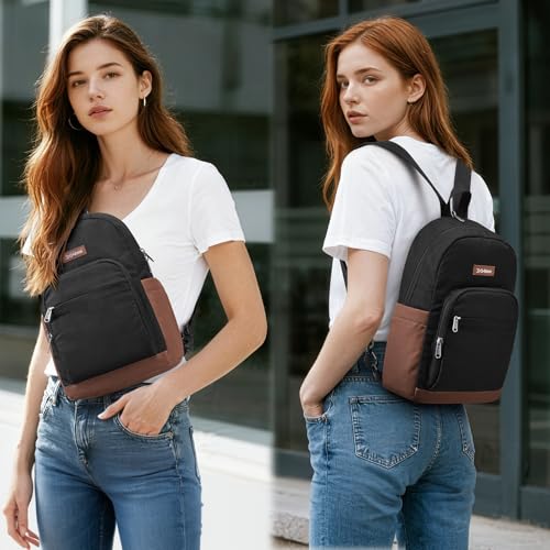 G4Free Small RFlD Crossbody Backpack Convertible Lightweight Mini Sling Bag for Women Men for Travel & Hiking, Black & Brown - color: Black and Brown