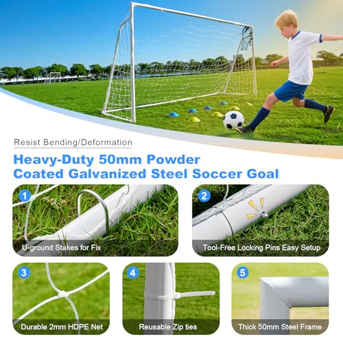 Soccer Goals for Backyard Soccer Goal 12x6 Big 10x6.5 8x6 6x4FT Soccer Goals for Youth Adults and Kids Large Metal 2" Goal Post with Agility Ladder and Target Net Soccer Cones Practice Equipment - style: 8×6 FT