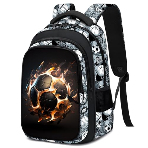 School Backpack for Boys - Soccer Boys Backpack for Kids Children Teens Elementary Middle School - 17″ Sport Bookbag Travel Back Pack for Age 6-18 - color: Soccer Backpack08