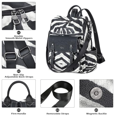AGLOD Backpack Purse for Women PU Leather Back Packs Designer Ladies Shoulder Bag Fashion Faux Work Travel Handbags - color: Black Zebra