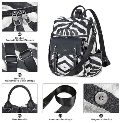 AGLOD Backpack Purse for Women PU Leather Back Packs Designer Ladies Shoulder Bag Fashion Faux Work Travel Handbags - color: Black Zebra