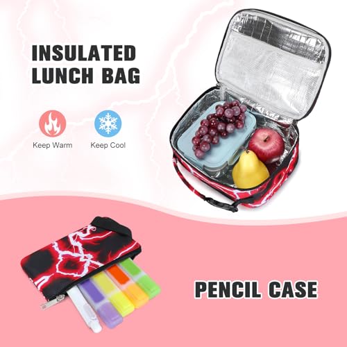 Bevalsa Backpack for Boys, Lightning School Bags with Lunch Bag & Pen Case for Kids, Bookbag for Boys Teens Elementary Middle High School - color: Red Racing Car