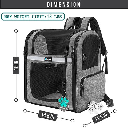 PetAmi Dog Backpack Carrier for Cats and Small Dogs, 4-Way Entry Ventilated Pet Carrier for Hiking Travel, Foldable Top with Sherpa Bed, Reflective and Poop Bag Dispenser, Up to 18 lbs, Heather Grey - color: Heather Grey