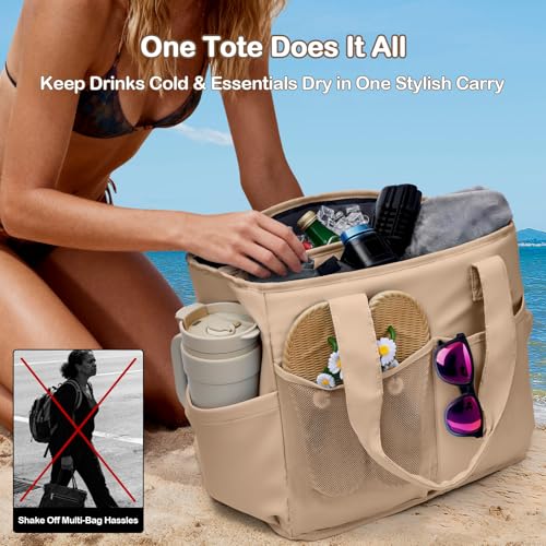 Odoland Soft Cooler Bag – Leakproof Insulated, Collapsible for Beach, Camping - color: Khaki