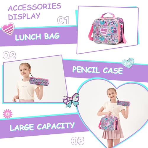 Meetbelify Backpacks for Girls Cute School Backpacks for Elementary Students Ages 8-10 Kids Aesthetic Travel Backpack Large Capacity Laptop Bookbag with Lunch Box 3 in 1 Backpack Set for Girls - color: 01 Girl