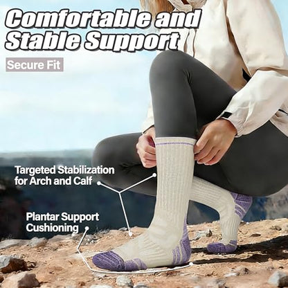 ANTSANG Merino Wool Hiking Socks, Enhanced Breathability, Targeted Cushion Thermal Socks for Men and Women, 5 Pairs - color: Pink/Purple, size: Large