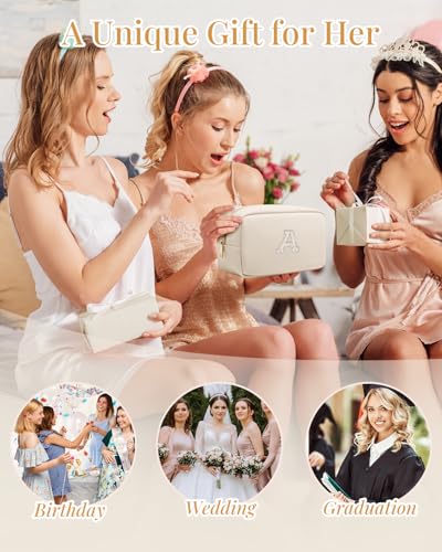 VLANDO Travel Gifts for Women Make up Bag Bridesmaid Proposal Gifts Pearl Letter Pouch Cosmetic Bag Zipper Purse for Women Girls Daughter Preppy Stuff L - color: 03-White-L