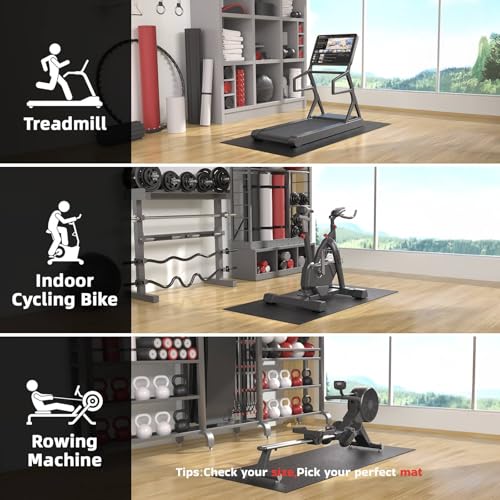 Treadmill Mat, 7'x3'/6'x3'/6'x2.5'/5.6'x2'/4'x2', 6mm Thick Exercise Equipment Gym Mat for Hardwood FloorCarpet, Compatible with Peloton Bike, Indoor Spin Bike, Elliptical - color: 84"x36"x6mm-black