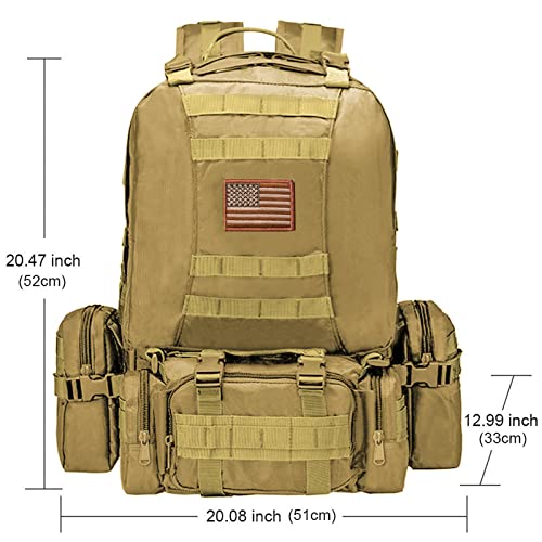 CVLIFE Tactical Backpack Military Army Rucksack 60L Large Assault Pack Detachable Molle Bag - color: Tan