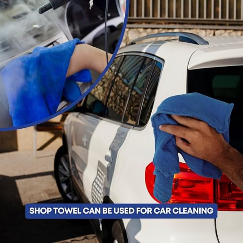 Cotton Shop Towels Cleaning Rags 108 Pack, 12x14 Inch 100% Cotton Bulk - Dye-Free Lint-Free Shop Rags Cleaning Cloths for Bar, Car, Garage, Automotive and Kitchen - Blue - color: Blue - 108 Pack