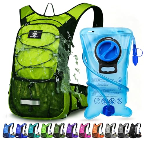 Mothybot Insulated Hydration Backpack Pack with 3L BPA Free Leak Proof Water Bladder, Large Storage Lightweight Hiking Daypack with Waist Pouches & Cooler Layer, for Running, Biking, Camping, Festival - color: Green