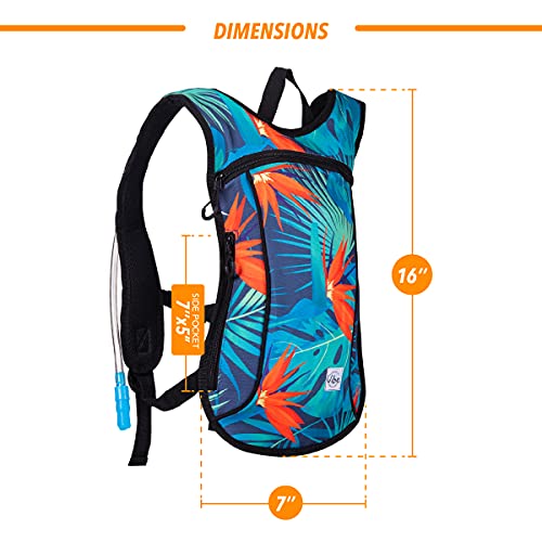 Vibe Festival Gear Rave Hydration Pack Backpack with 2L Water Bladder for Women Men – Festival Hydropack, Hydro Pack, Leak Proof, Lightweight – Teens, Party, Hiking, Running, Outdoor Sports - color: Tropical Hawaii