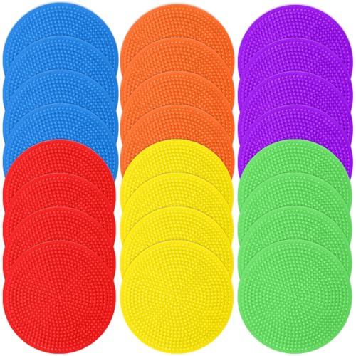 Poly Spots Spot Markers for Gym Floor 4.72inch 6inch 9inch 24/36 Pcs Non-Slip Rubber Floor Dots Round Agility Markers Flat Cones for Sports Soccer Basketball PE Training, Dance, Classroom - style: 24Pcs 6 inch