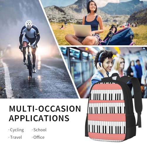 Ergonomic Padded Backpack Music Piano Pink, Anti Theft Spacious Travel Daypack Sturdy Polyester Bag for Commute Gym Outdoor Leisure Use - color: Design (545)