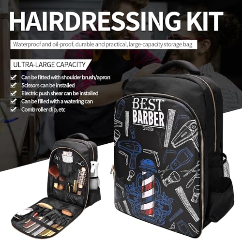 CGBARBER Barber Supplies Bag Organizer for Clippers and Supplies, Portable Hairstylist Clipper Backpack Travel Barber Shop Tools Bag