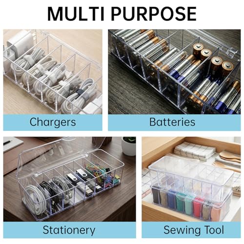 3 Pack Cable Organizer Box with Silicone Straps, Plastic Cord Management Box with Lid