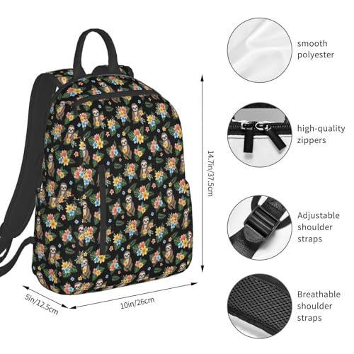 Laptop Backpack Sloth Flowers, Cushioned Back Panel, Front Zip, for Daily Commute & Outdoors - color: Picture (229)